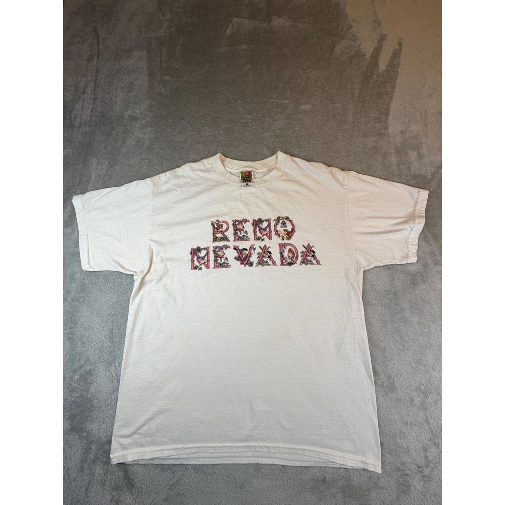 Fruit of the Loom T-Shirt Mens Large White Reno Nevada Vintage Graphic Tee